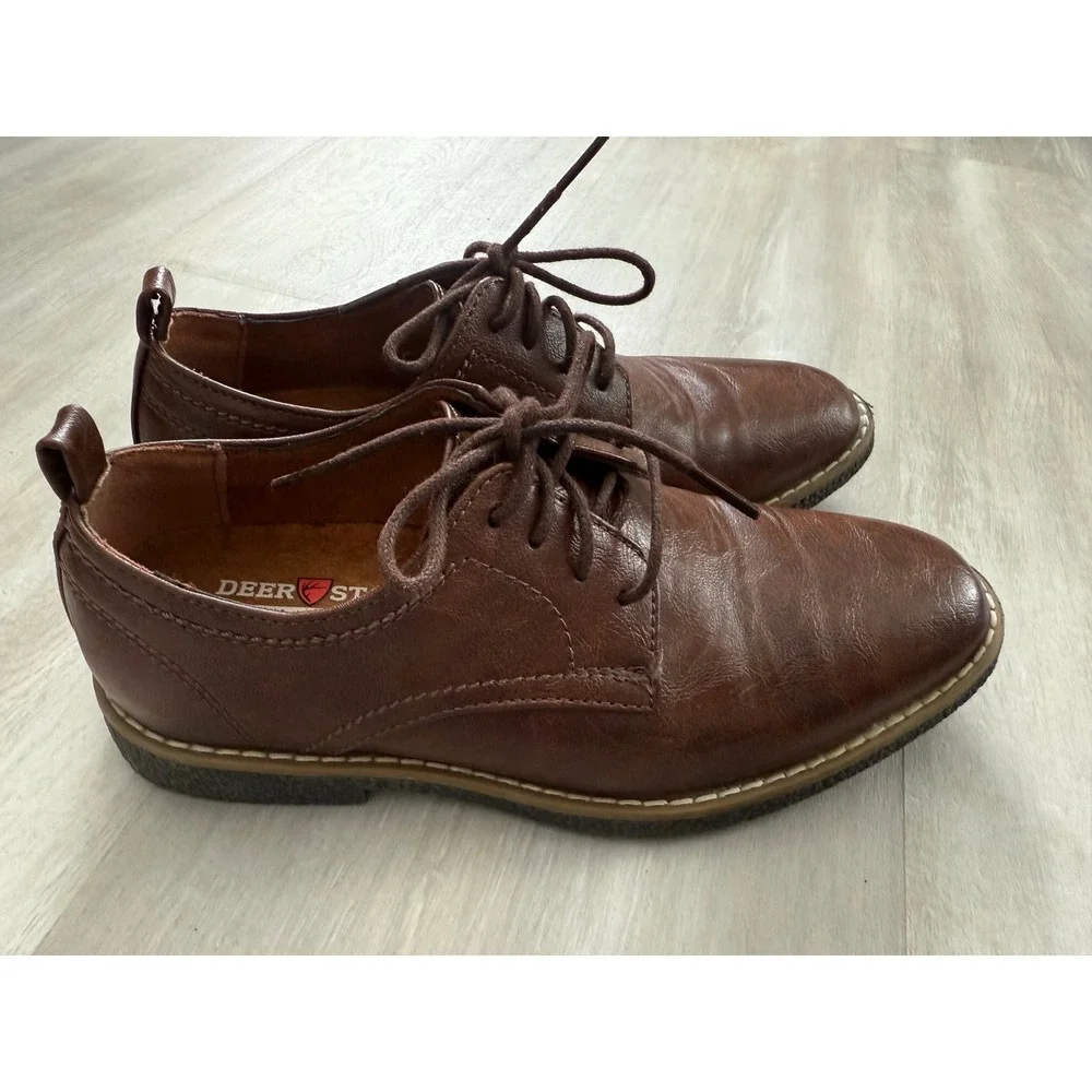 Deer Stags Zander Kids Brown Faux Leather Memory Foam Oxford Dress Shoes Size 3M - Picture 3 of 8